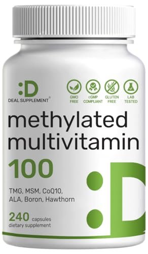 DEAL SUPPLEMENT Methylierte Multivitamine für Männer & Frauen, 240 Kapseln | 100% DV Vitamine & Mineralien | Aktivierter B-Komplex & Chelatmineralien, mit CoQ10, TMG & ALA | Non-GMO, cGMP hergestellt