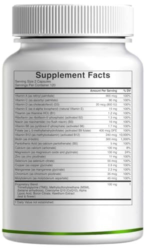 DEAL SUPPLEMENT Methylierte Multivitamine für Männer & Frauen, 240 Kapseln | 100% DV Vitamine & Mineralien | Aktivierter B-Komplex & Chelatmineralien, mit CoQ10, TMG & ALA | Non-GMO, cGMP hergestellt