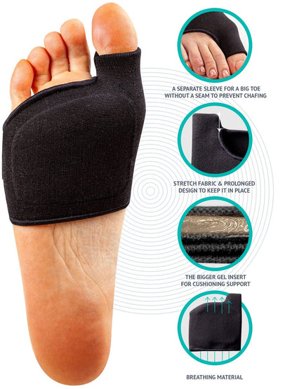 Brison Metatarsal-Pads Ball-of-Foot-Cushion für Herren und Damen – Gel-Fußpolster zur Schmerzlinderung bei Morton-Neurom, Metatarsalgie, Sesamoiditis und Hornhaut – 1 Paar Schwarz, Large (M 12-14, W 13-15)