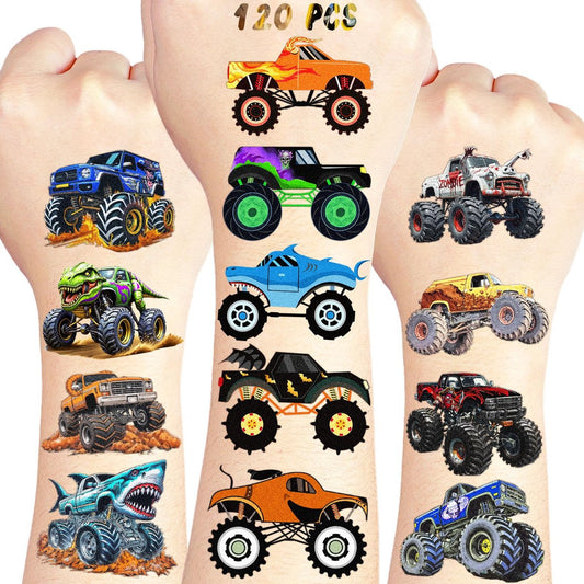 120 Stück Monster-Truck vorgeschnittene temporäre Tattoos für Kinder | Monster-Truck-Party-Geschenke, Dekorationen, Zubehör; Tattoo-Aufkleber für Goodie Bags