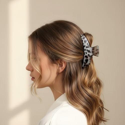 KANXINR 5er-Pack Große Haarspangen, Leopardenmuster & Transparent, Mehrere Stile, Antirutsch-Klemmspangen für Frauen, Mädchen, Kunststoffharz, Starker Halt, für mittleres bis dickes langes Haar, Alltag & Party