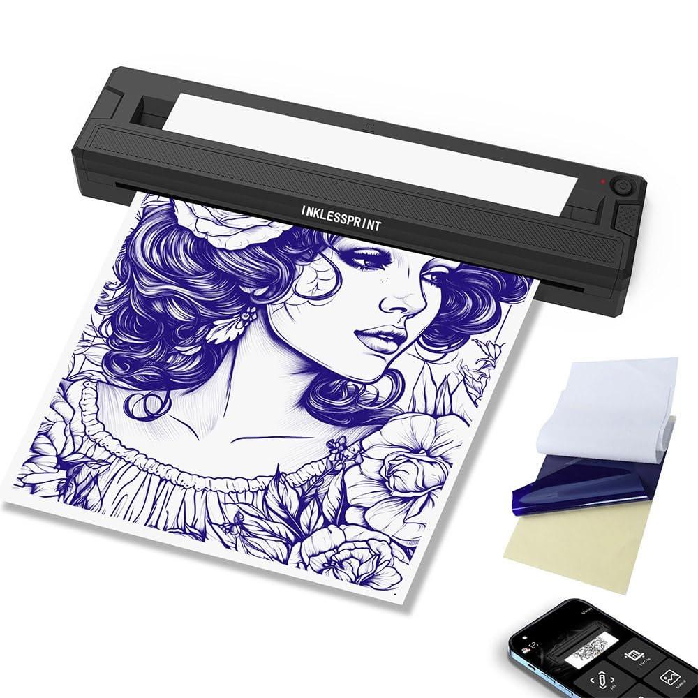 INKLESSPRINT Tattoo Stencil Drucker Maschine - Tragbarer Tattoo Transfer Drucker für Künstler & Enthusiasten, Kompatibel mit Smartphone, PC, Android, iOS, Windows, Mac