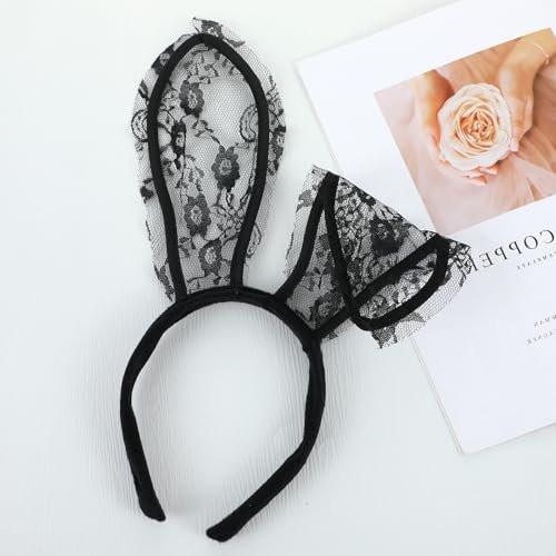 Classicseali Playboy Ohren, Schwarze Spitzen-Bunny-Ohren für Frauen, Sexy Cosplay Accessoire für Party, Halloween, Weihnachten, Maskerade, Nachtclubs