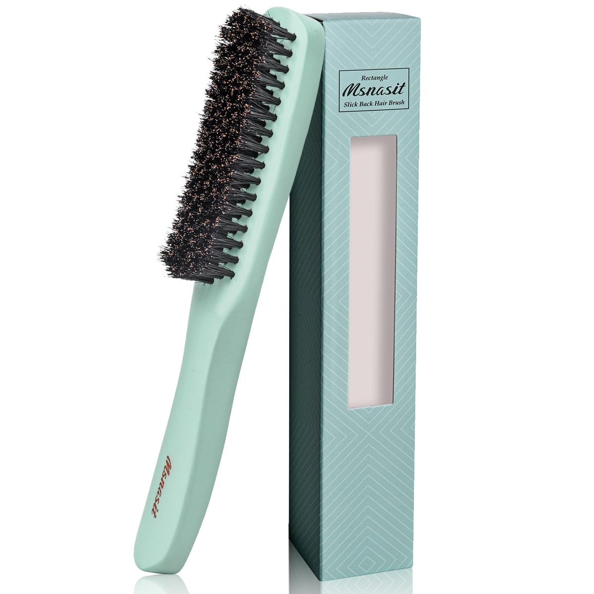 Slick Back Hair Brush – Professionelle Edge Control Bürste mit Wildschweinborsten, mittelweicher Holzgriff, glättet Frizz & fliegende Haare, Naturholzkamm für feines und dünnes Haar (Grün)