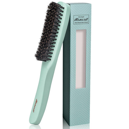 Slick Back Hair Brush – Professionelle Edge Control Bürste mit Wildschweinborsten, mittelweicher Holzgriff, glättet Frizz & fliegende Haare, Naturholzkamm für feines und dünnes Haar (Grün)