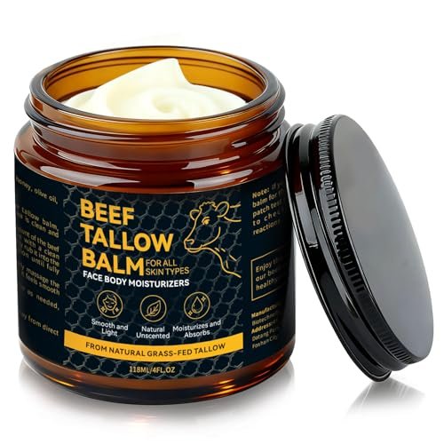 Beef Tallow für die Haut – Natürlicher Tallow-Balsam mit rohem Honig und Bienenwachs für das Gesicht, tiefenwirksame Feuchtigkeitscreme aus Grass-fed Rindertalg für alle Hauttypen