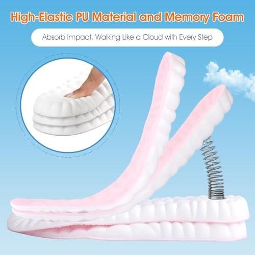 4D Cloud-Like Komfort Sohlen für Damen - Weiche Memory-Schaum-Einlegesohlen mit Fußgewölbeunterstützung - Zuschneidbare Stepper-Einlagen gegen Fußschmerzen und Ermüdung (Pink, US W 6.5-9)