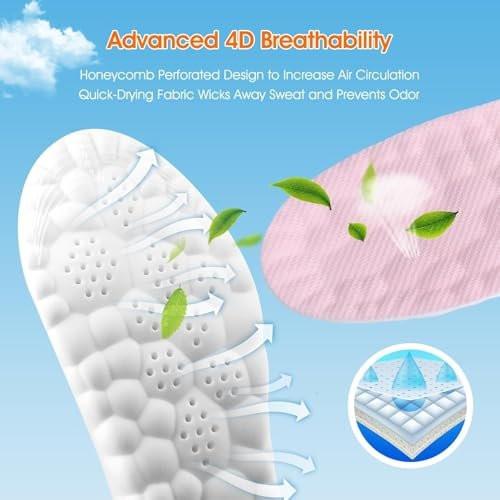 4D Cloud-Like Komfort Sohlen für Damen - Weiche Memory-Schaum-Einlegesohlen mit Fußgewölbeunterstützung - Zuschneidbare Stepper-Einlagen gegen Fußschmerzen und Ermüdung (Pink, US W 6.5-9)