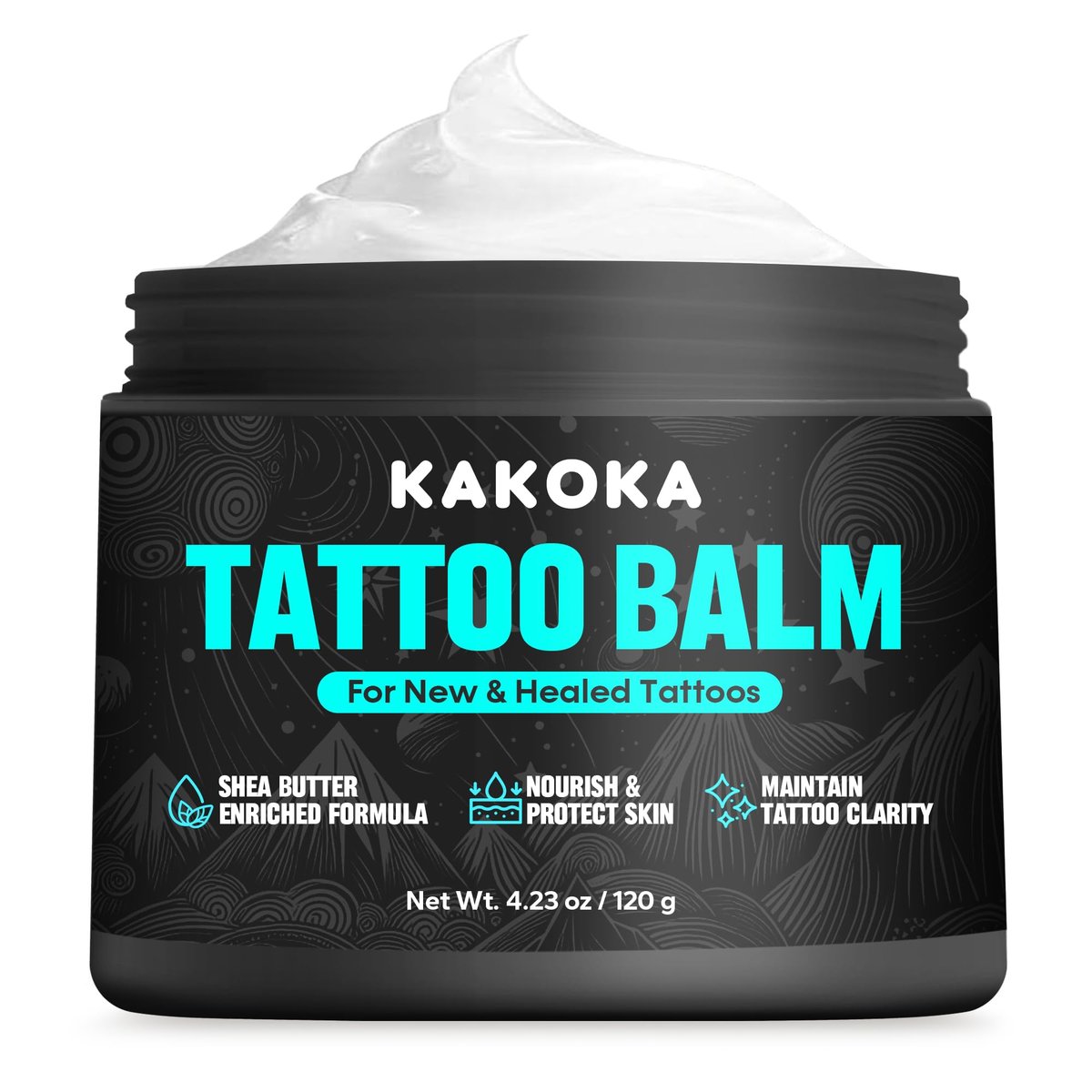 Kakoka Tattoo Aftercare Balm (4.23 oz) – Natürliche Sheabutter Tattoo Lotion für neue und bestehende Tattoos, pflegend und farbunterstützend