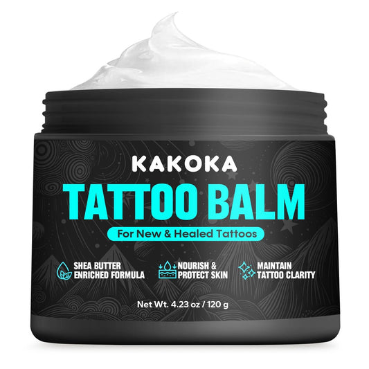 Kakoka Tattoo Aftercare Balm (4.23 oz) – Natürliche Sheabutter Tattoo Lotion für neue und bestehende Tattoos, pflegend und farbunterstützend