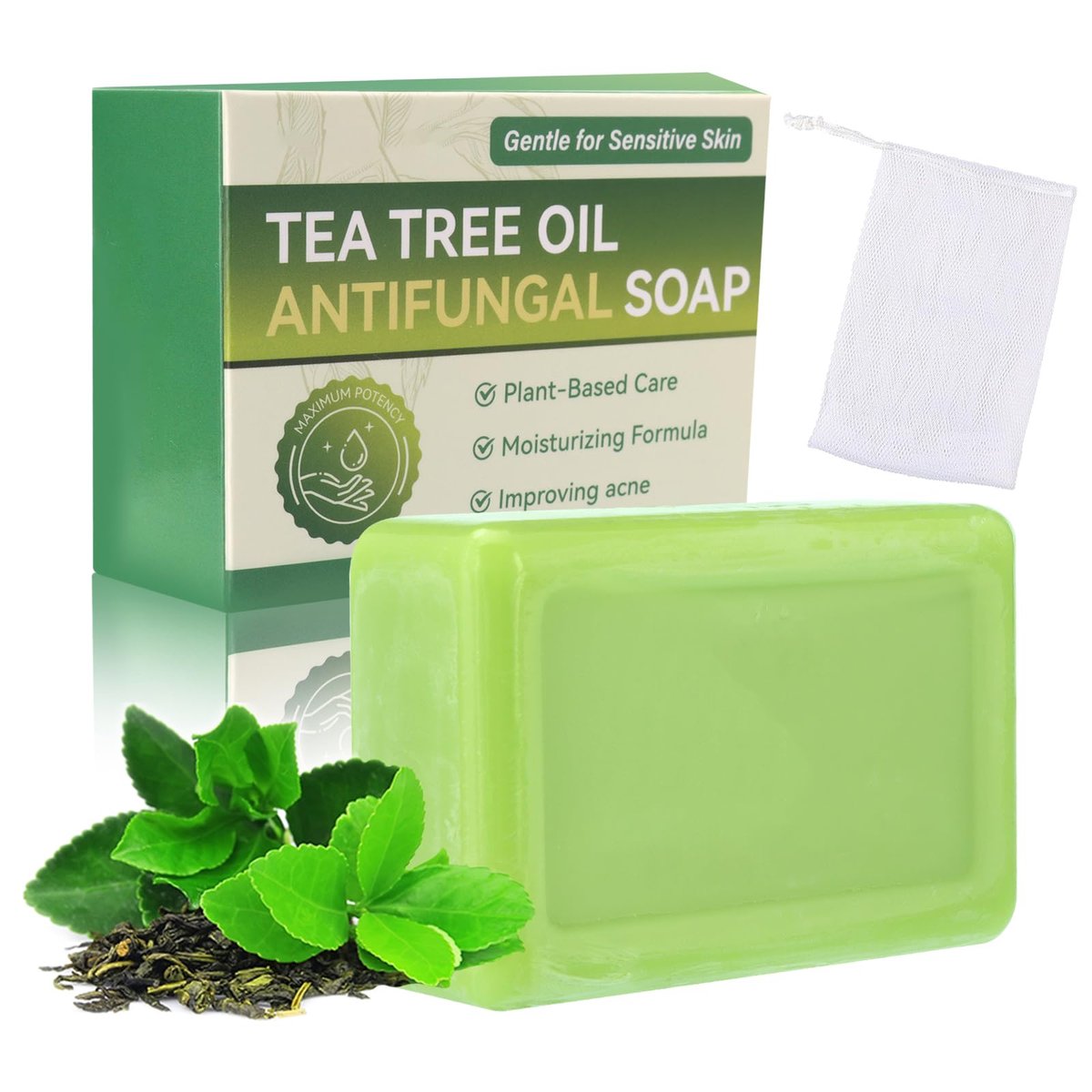 Teebaumseife – Lindernde Seife mit Teebaumöl für gesunde Haut, Fußbeschwerden und Hautirritationen, sanftes Peeling für Männer und Frauen