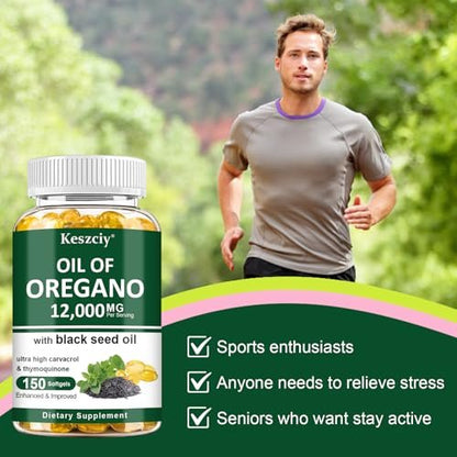 Keszciy 150 Softgels Öl aus Oregano mit Schwarzkümmelöl, 2-in-1 Oregano-Präparat für die Immunabwehr, mit hohem Gehalt an Carvacrol & Thymochinon, Non-GMO, 1 Packung