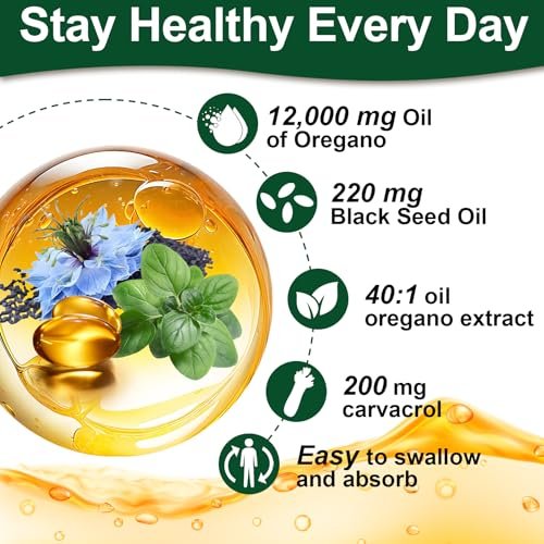 Keszciy 150 Softgels Öl aus Oregano mit Schwarzkümmelöl, 2-in-1 Oregano-Präparat für die Immunabwehr, mit hohem Gehalt an Carvacrol & Thymochinon, Non-GMO, 1 Packung
