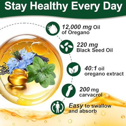 Keszciy 150 Softgels Öl aus Oregano mit Schwarzkümmelöl, 2-in-1 Oregano-Präparat für die Immunabwehr, mit hohem Gehalt an Carvacrol & Thymochinon, Non-GMO, 1 Packung
