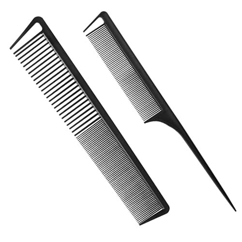 Fekayer Professioneller schwarzer Teasing-Kamm, fein & breitzinkig + Rattenschwanz-Haarkamm für alle Haartypen, 2er-Pack