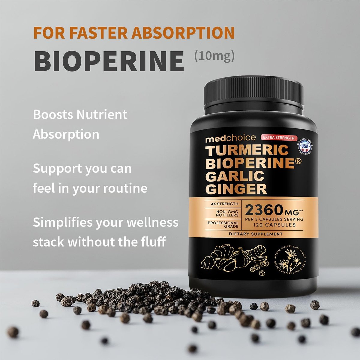 Extra Starkes Kurkuma Kapseln mit 2360 mg Curcumin & Schwarzem Pfeffer – Hochdosiert & Bio-Qualität für Verdauungskomfort & tägliche Unterstützung (120 Kapseln, 1 Packung)
