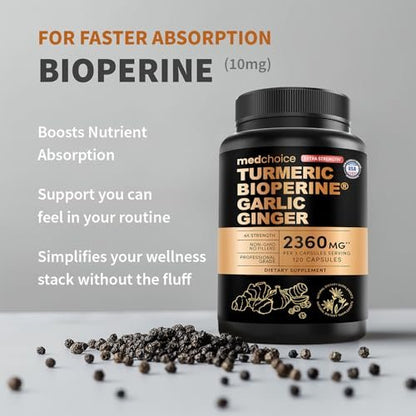 Extra Starkes Kurkuma Kapseln mit 2360 mg Curcumin & Schwarzem Pfeffer – Hochdosiert & Bio-Qualität für Verdauungskomfort & tägliche Unterstützung (120 Kapseln, 1 Packung)