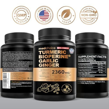 Extra Starkes Kurkuma Kapseln mit 2360 mg Curcumin & Schwarzem Pfeffer – Hochdosiert & Bio-Qualität für Verdauungskomfort & tägliche Unterstützung (120 Kapseln, 1 Packung)