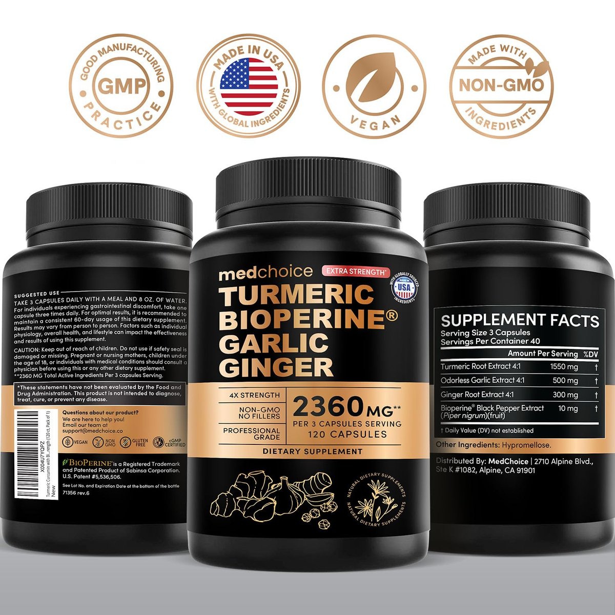 Extra Starkes Kurkuma Kapseln mit 2360 mg Curcumin & Schwarzem Pfeffer – Hochdosiert & Bio-Qualität für Verdauungskomfort & tägliche Unterstützung (120 Kapseln, 1 Packung)