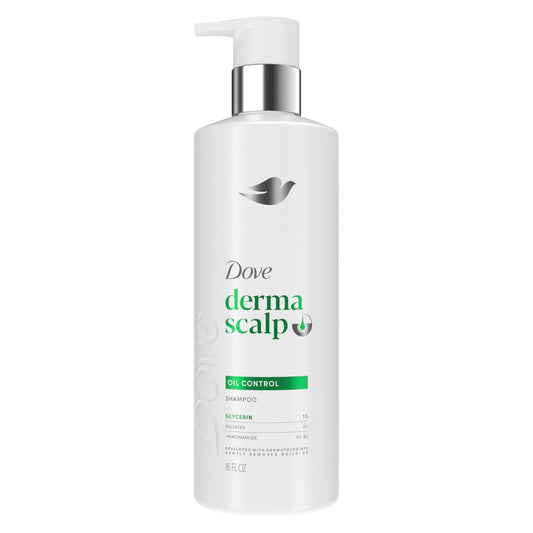 Dove Derma Scalp Öl-Kontrolle Shampoo 1 Stück mit Glycerin, Sulfaten und Niacinamid zur Entfernung von Produktrückständen auf der Kopfhaut 473 ml