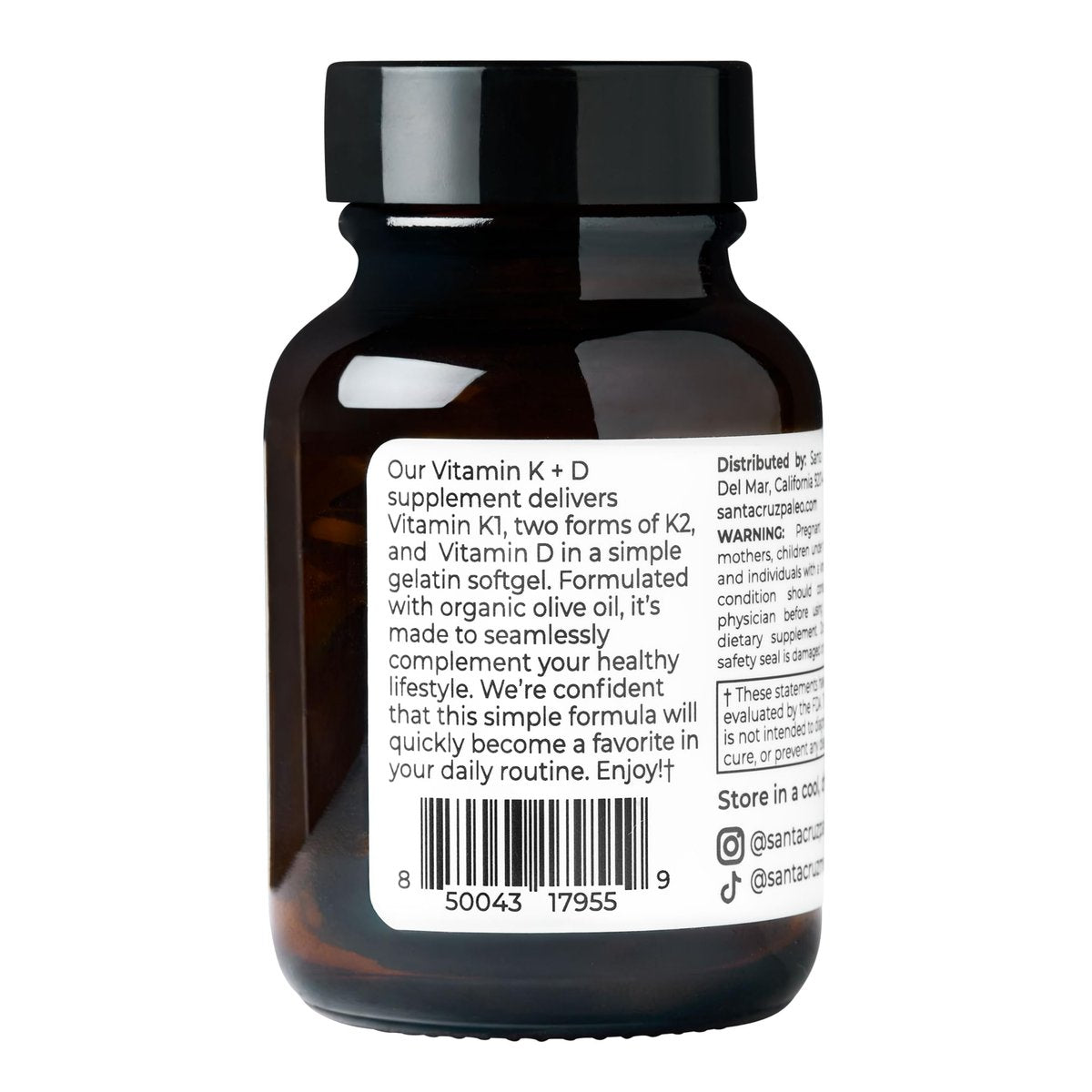 Santa Cruz Paleo Vitamin K2 + D3 Softgels – Tägliches Nahrungsergänzungsmittel mit Bio-Olivenöl, Vitamin K1 & zwei Formen von K2, unterstützt Herz- & Knochengesundheit, glutenfrei, zuckerfrei, paläo, keto, 60 Kapseln
