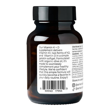 Santa Cruz Paleo Vitamin K2 + D3 Softgels – Tägliches Nahrungsergänzungsmittel mit Bio-Olivenöl, Vitamin K1 & zwei Formen von K2, unterstützt Herz- & Knochengesundheit, glutenfrei, zuckerfrei, paläo, keto, 60 Kapseln