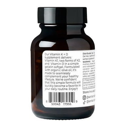 Santa Cruz Paleo Vitamin K2 + D3 Softgels – Tägliches Nahrungsergänzungsmittel mit Bio-Olivenöl, Vitamin K1 & zwei Formen von K2, unterstützt Herz- & Knochengesundheit, glutenfrei, zuckerfrei, paläo, keto, 60 Kapseln