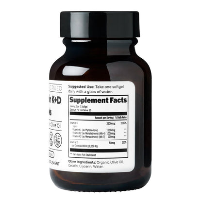 Santa Cruz Paleo Vitamin K2 + D3 Softgels – Tägliches Nahrungsergänzungsmittel mit Bio-Olivenöl, Vitamin K1 & zwei Formen von K2, unterstützt Herz- & Knochengesundheit, glutenfrei, zuckerfrei, paläo, keto, 60 Kapseln