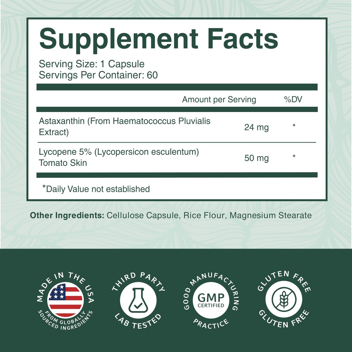 PurePremium Astaxanthin Kapseln 24 mg mit Lycopin 50 mg – Antioxidantien für Haut- und Augengesundheit & Immunsystem – 60 Kapseln, 2-Monatsvorrat