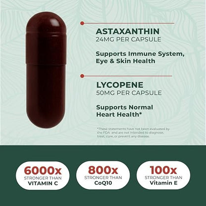 PurePremium Astaxanthin Kapseln 24 mg mit Lycopin 50 mg – Antioxidantien für Haut- und Augengesundheit & Immunsystem – 60 Kapseln, 2-Monatsvorrat