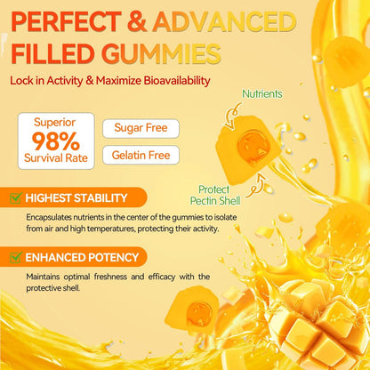Crasye Probiotische Kombucha Gummies Zuckerfrei Präbiotisch Postbiotisch Probiotika Gummies mit Ulmenrinde für Frauen und Männer Blähungen Darmgesundheit Immun- und Verdauungsunterstützung - 60 Gummis - 30 Portionen