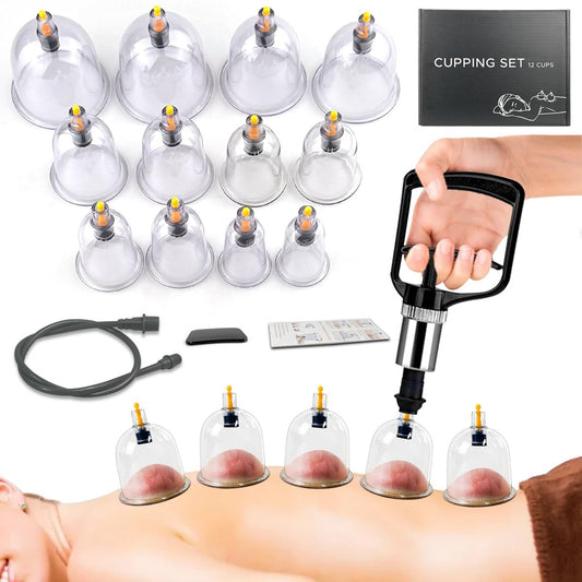 AIKOTOO Schröpfen-Set für Massagetherapie mit Pumpe – 12 Schröpfgläser zur Reduzierung von Cellulite, Muskel- und Rückenschmerzen
