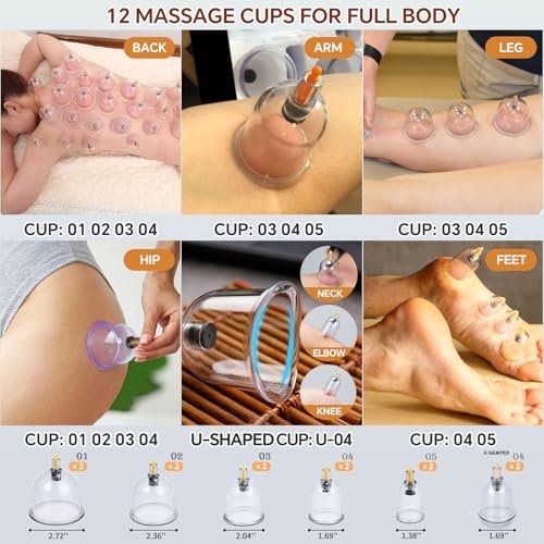 AIKOTOO Schröpfen-Set für Massagetherapie mit Pumpe – 12 Schröpfgläser zur Reduzierung von Cellulite, Muskel- und Rückenschmerzen