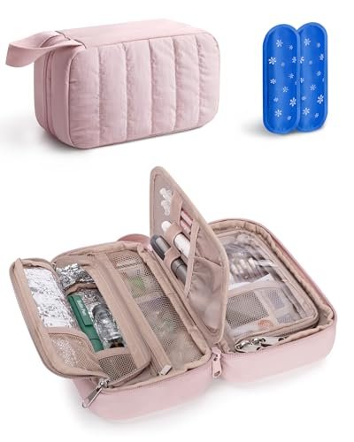 Marscamd Puffy Diabetes Reiseetui mit 2 Kühlpacks, Insulin Kühltasche mit mehreren Taschen, Rosa