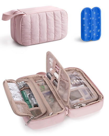 Marscamd Puffy Diabetes Reiseetui mit 2 Kühlpacks, Insulin Kühltasche mit mehreren Taschen, Rosa