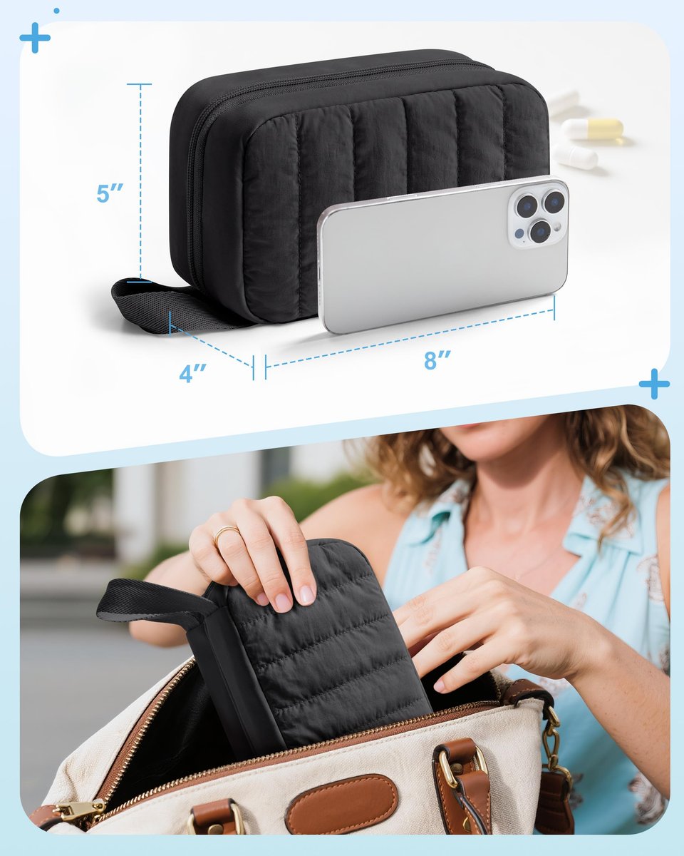 Marscamd Puffy Diabetes-Reiseetui mit 2 Kühlakkus, Insulin-Kühltasche mit mehreren Fächern, Schwarz