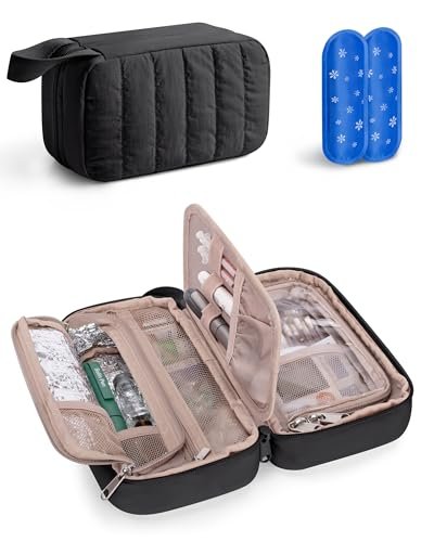 Marscamd Puffy Diabetes-Reiseetui mit 2 Kühlakkus, Insulin-Kühltasche mit mehreren Fächern, Schwarz