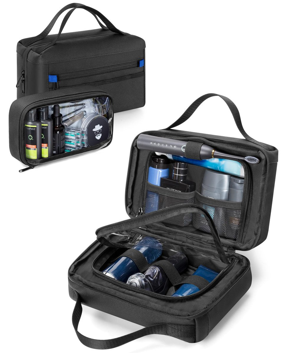 Marscamd Kulturbeutel mit Reisecube – Wasserdichte Hygiene-Tasche für Herren, vielseitiger Organizer für Rasierzubehör, Bad- und Duschutensilien, Schwarz