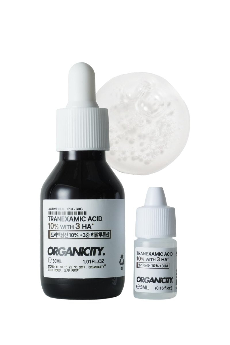 Organicity Tranexamsäure 10% + 3 Arten von Hyaluronsäure 1% Gesichtsserum 1,01 Fl Oz + 0,16 Fl Oz | Koreanische Hautpflege | Dunkle Flecken und Hyperpigmentierung | Gleichmäßiger Hautton