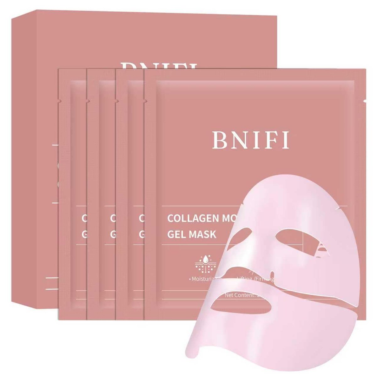 BNIFI Collagen Hydrogel Gesichtsmaske – Feuchtigkeitsspendende Nachtmaske für zarte Haut, verfeinert Poren und strafft die Haut (28g x 4 Stück)