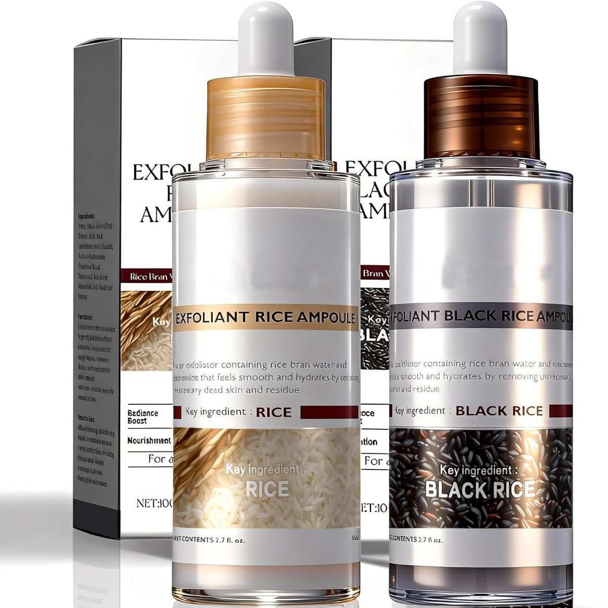 Rice Peel Shot Glow Rice Ampoule Duo – Porenverkleinerndes Peeling & tiefe Feuchtigkeitspflege mit Schwarzem Reis für alle Hauttypen | 2 x 6,76 Fl Oz