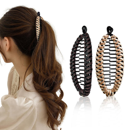Sanas Banana Clip (2 Stück) Flache Haarklammern für Damen, Fischschwanz-Claw-Clips für dickes Haar, Styling-Accessoires (Dunkelbraun & Hellbraun)