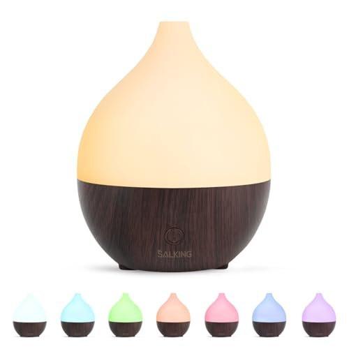 SALKING Aroma-Diffuser 100ml – Kleiner Ultraschall-Diffuser für ätherische Öle, Auto-Abschaltung, Kaltnebel-Luftbefeuchter mit warmweißem Licht, für Büro & Zuhause (Dunkle Holzmaserung)