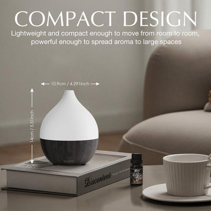 SALKING Aroma-Diffuser 100ml – Kleiner Ultraschall-Diffuser für ätherische Öle, Auto-Abschaltung, Kaltnebel-Luftbefeuchter mit warmweißem Licht, für Büro & Zuhause (Dunkle Holzmaserung)