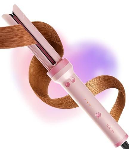 FORLIFA Automatischer Lockenstab mit Kühlluftstyler, Selbstrotierender Lockenwickler mit 1,1 Milliarden negativen Ionen, Dreifacher Haarschutz, Kabellos, Dual Voltage, 3-in-1 Pro Hypercurve Auto Hair Curler (Rosa, 25mm)