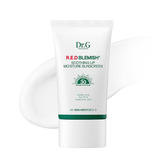 Dr. G R.E.D. Blemish Soothing Up Moisture Sonnencreme - Koreanische Sonnencreme ohne weißen Schimmer - Breitband-LSF für empfindliche Haut - Nicht fettend - Mit Hyaluron- und Azelainsäure - 50 ml