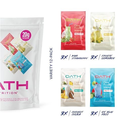 Oath Nutrition Clear Whey Isolate Proteinpulver Variety Pack – 12 Portionen, erfrischende Klarheit