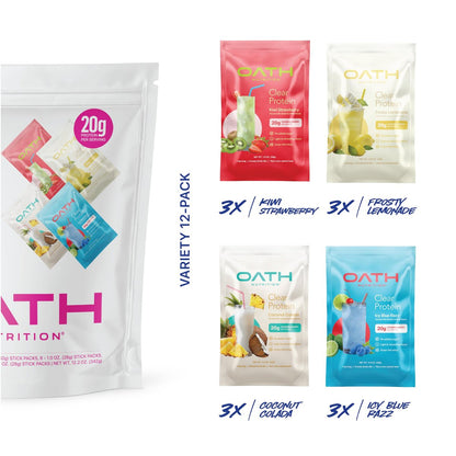 Oath Nutrition Clear Whey Isolate Proteinpulver Variety Pack – 12 Portionen, erfrischende Klarheit