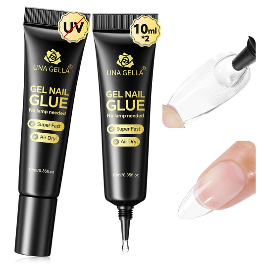 UNA GELLA Super Starker Nagelkleber: 2x 10 ml halbfester Nagelkleber für Press-Ons, kein UV-Licht nötig, 10 Sekunden schnell trocknend, langanhaltend für Acryl- und künstliche Nagelverlängerungen
