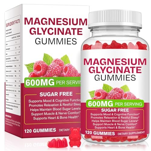Magnesium Glycinat Gummies 120 Stück – Zuckerfreies Magnesiumpräparat für Schlaf, Gedächtnis, Stimmung, Muskeln, Entspannung, Herz- & Knochengesundheit